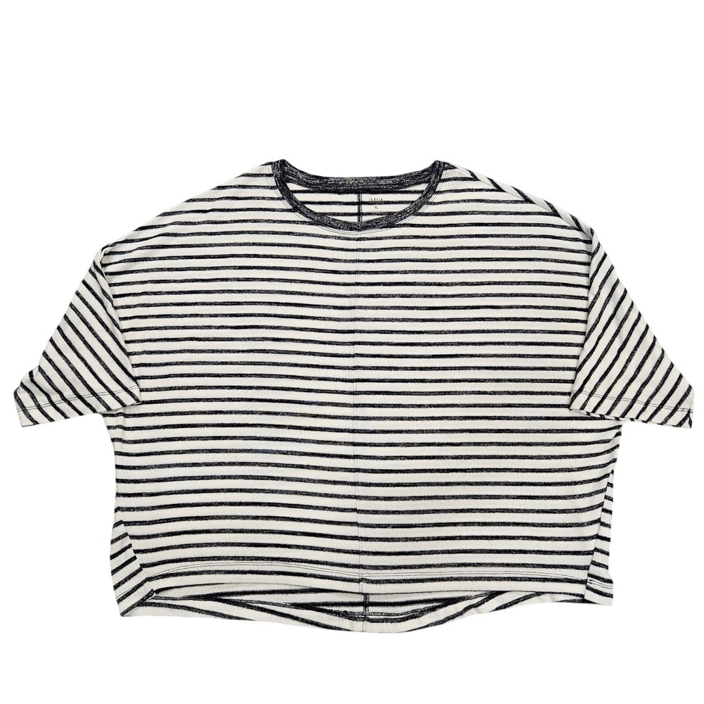ana A New Approach Womens XL Striped Short Sleeve Boxy Knit Top Navy White